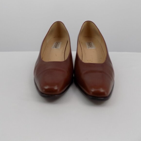 Bandolino Cousin Women Shoe Size 8N Brown Leather Block Heels Pointed Toe Pumps - Picture 2 of 10